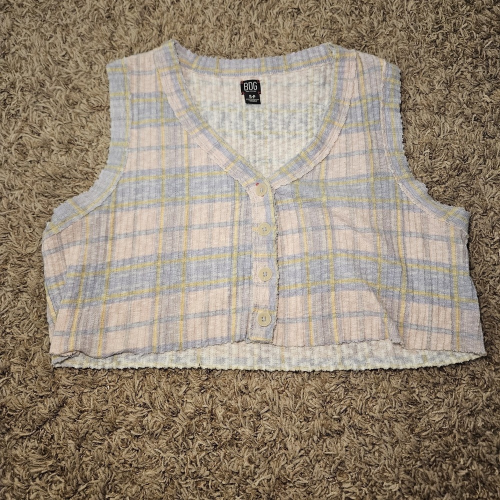 Urban Outfitters BDG Striped Pastels Sleeveless Cropped Button Up Knit Top Sz S‎